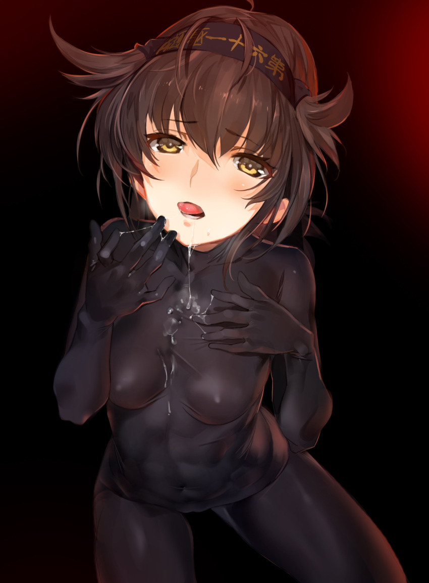 Rule 34 – 1girls black black hair black theme bodystocking bodysuit breasts covered navel erect nipples erect nipples under clothes female hair flaps hand on chest hand on own chest hatsuzuki (kantai collection) kantai collection lingerie looking at viewer medium breasts nipples no underwear open mouth saliva short hair skin tight small breasts solo toned tongue underwear viewed from above yang-do yellow eyes zentai | 4388086