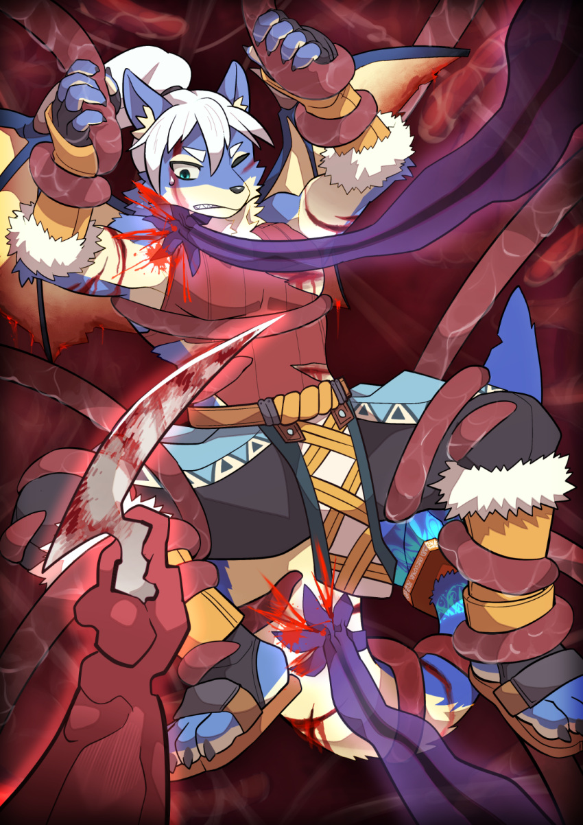 Rule 34 – aden rakuraku anthro blood bodily fluids bondage canid canine canis clothed clothing domestic dog dragon gore hair hi res hybrid magyo6 male mammal notched wings pain ponytail scar solo tail tail scar tentacle thick tail wings wounded | 7517255