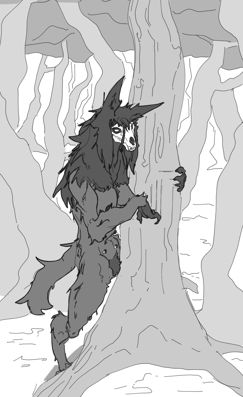 Rule 34 – 2023 anthro biped black body black fur black hair black nipples black sclera bone breasts canid canine claws crotch tuft digital media (artwork) digitigrade female finger claws forest fur genitals greyscale hair hi res long hair malo mammal monochrome multi nipple nipples nude anthro nude female outside plant pussy scp-1471 scp-1471-a scp foundation skull skull head solo standing tree tuft white eyes yamabat yamagah | 7586046
