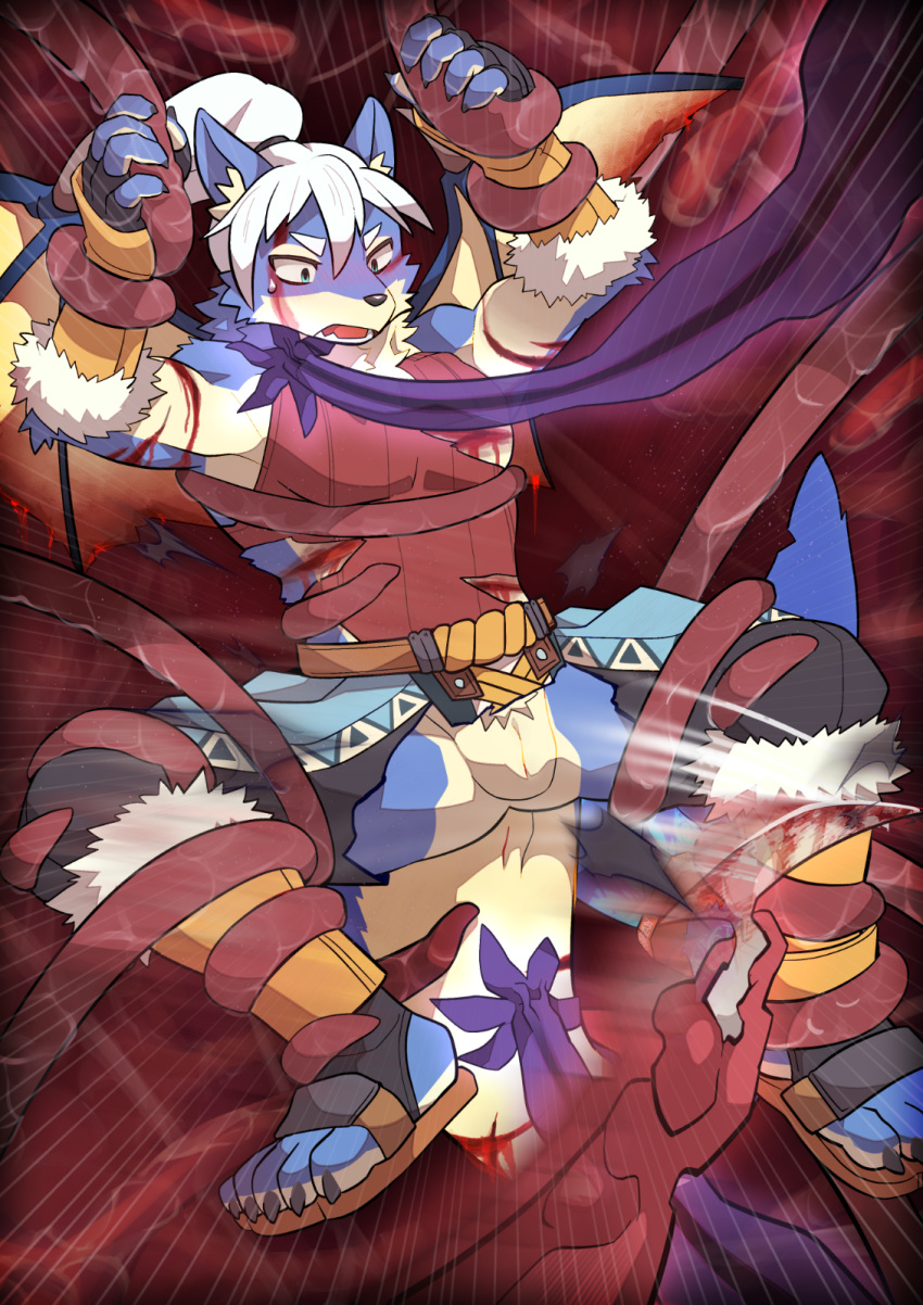 Rule 34 – aden rakuraku anthro anus blood blush bodily fluids bondage bottomwear canid canine canis clothed clothing domestic dog dragon gore hair hi res humiliation hybrid magyo6 male mammal notched wings pants ponytail scar slit solo tail tail scar tentacle thick tail torn bottomwear torn clothing torn pants wings wounded | 7517262