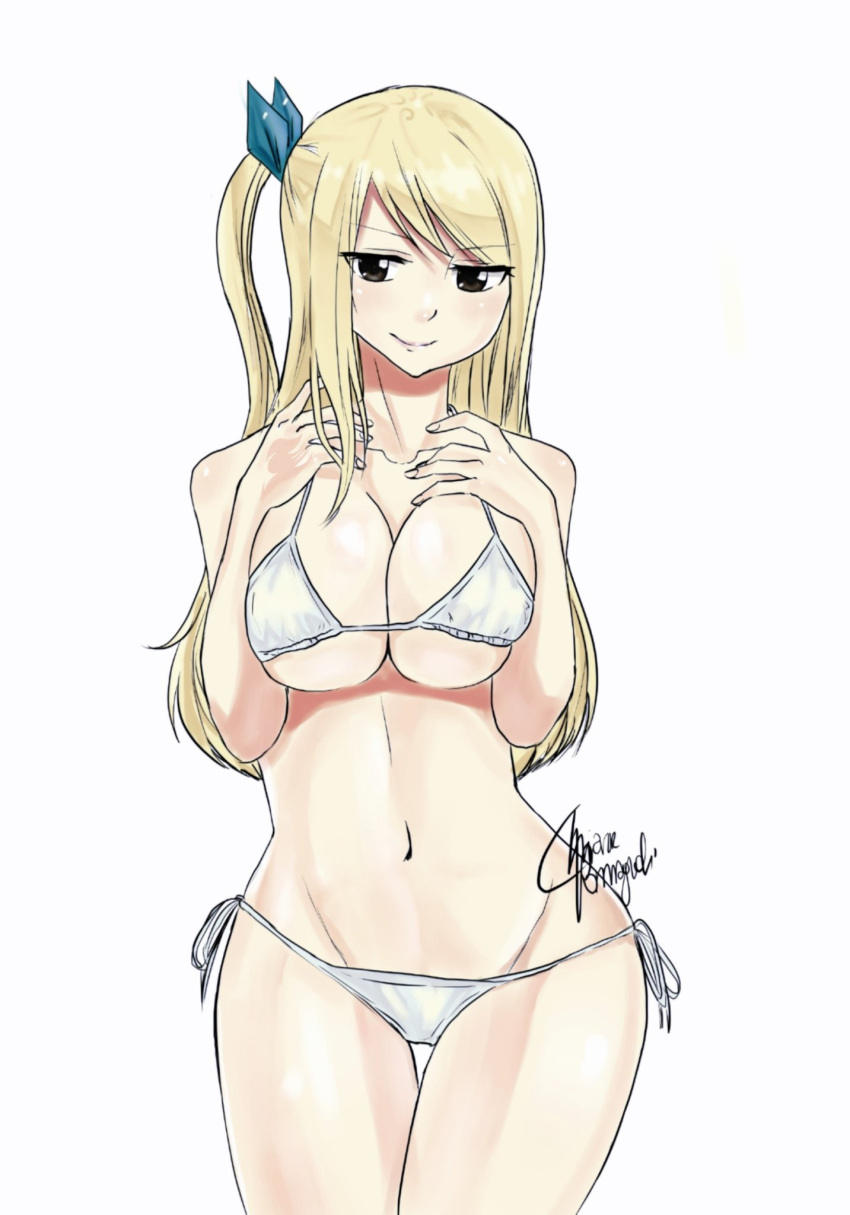 Rule 34 - 1girls Bedroom Eyes Big Breasts Bikini Bikini Bottom Bikini Top  Blonde Hair Breast Squeeze Breast Squish Brown Eyes Busty Cleavage Fairy  Tail Female Female Focus Female Only G-string Hair