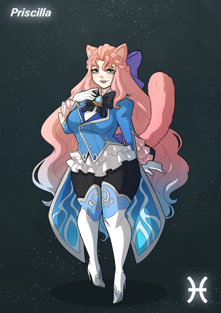 Rule 34 – 1girls blue eyes blue highlights braided hair cat ears cat tail catgirl clothing female female only heart-shaped pupils hi res kinkymation long hair looking at viewer original pink hair pisces (zodiac) priscilla (kinkymation) shortstack smiling smiling at viewer solo tail zodiac zodicat | 7525794