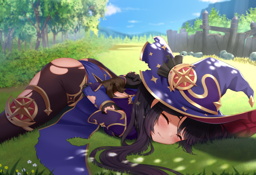 Rule 34 – 1girls arms behind back black gloves black hair black pantyhose blue capelet blue headwear blue leotard blue sleeves blush bondage bound bound arms captured closed eyes crying defeat defeated detached sleeves elbow gloves female genshin impact gloves hajika hat helpless hi res long hair mona (genshin impact) outdoors pantyhose spread legs straight torn capelet torn clothes torn gloves torn hat torn pantyhose torn sleeves twintails witch hat | 7570707