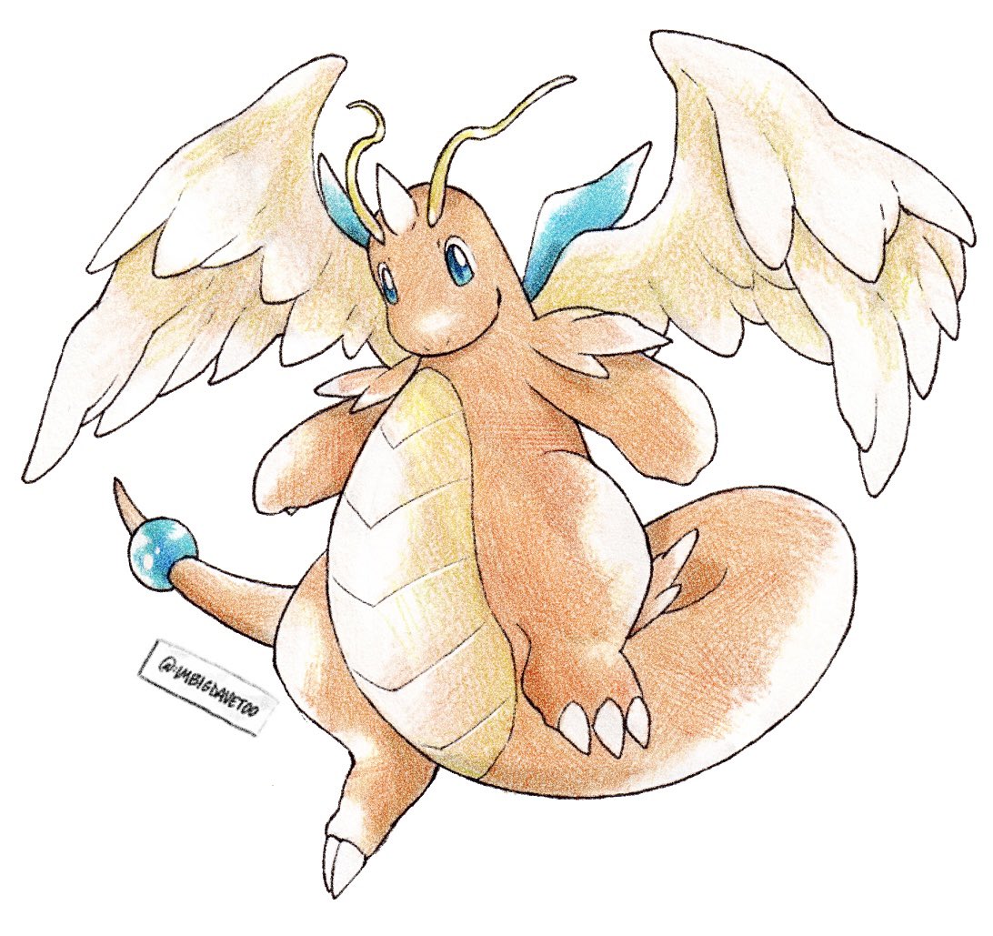 imbigdavetoo, dragonite, mega dragonite, nintendo, pokemon, alternate design, claws, closed mouth, colored skin, dragon, feathered wings, full body, gen 1 pokemon, green eyes, horns, mega pokemon, no humans, orange skin, pokemon (creature), pokemon focus, simple background, single horn, solo, tail, white background, wings