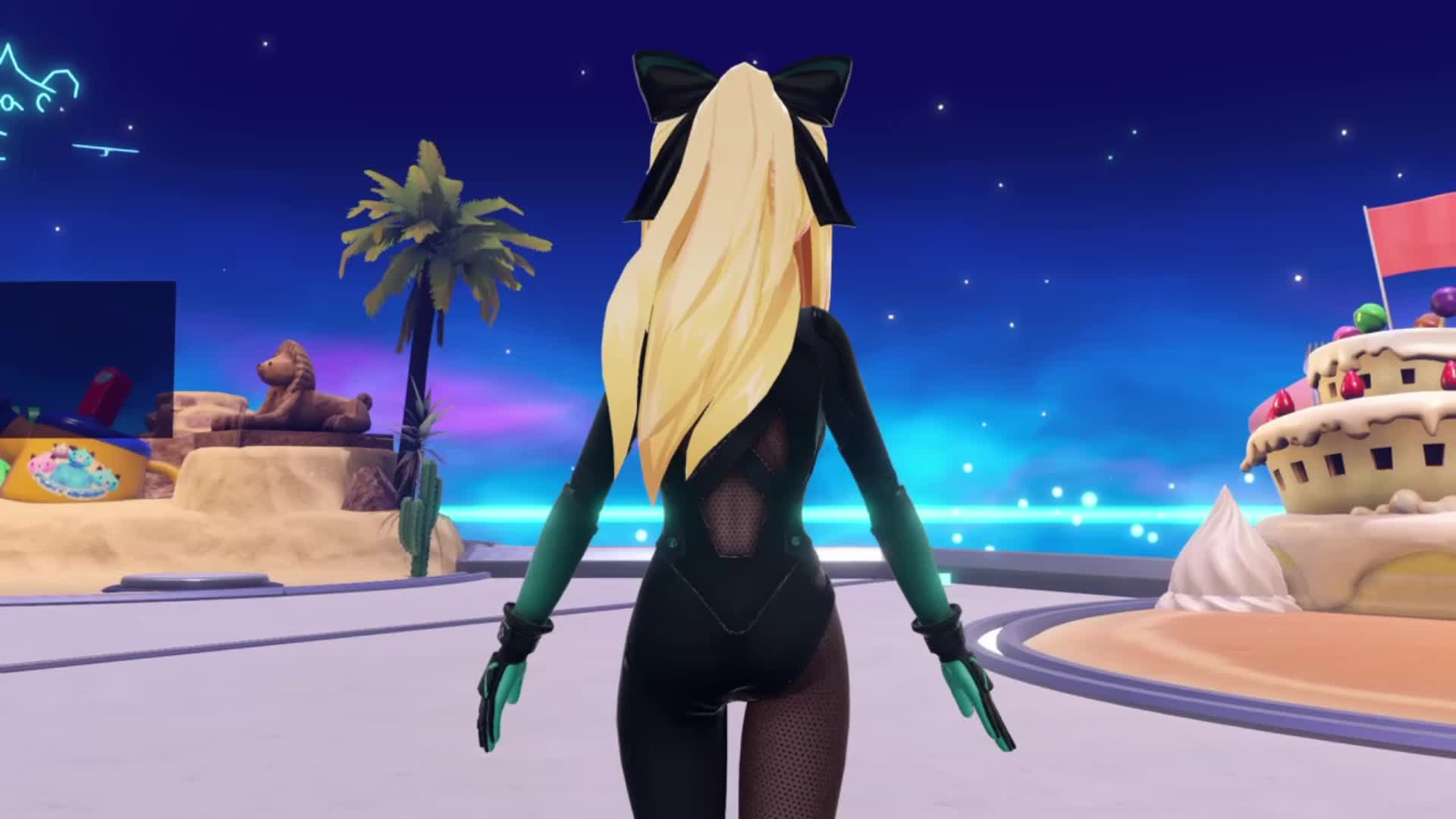 vert (neptunia), neptune (series), animated, highres, tagme, video, 1girl, 3d, alternate costume, alternate hairstyle, ass, ass shake, bodysuit, from behind, gloves, hair ribbon, legs, looking at viewer, ponytail, ribbon, thighs, walking
