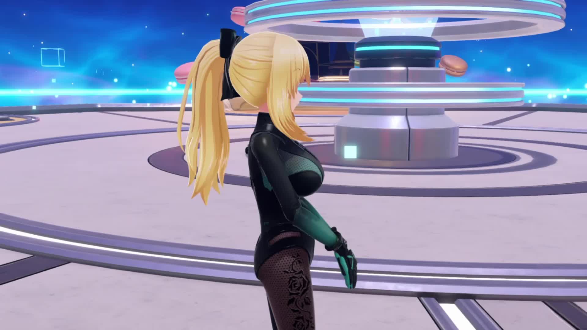 vert (neptunia), neptune (series), animated, highres, tagme, video, 1girl, 3d, alternate costume, alternate hairstyle, ass, ass shake, blue eyes, bodysuit, bouncing breasts, breasts, cleavage, gloves, hair ribbon, jiggle, large breasts, legs, looking at viewer, no bra, ponytail, ribbon, sideboob, thighs, unzipped, walking