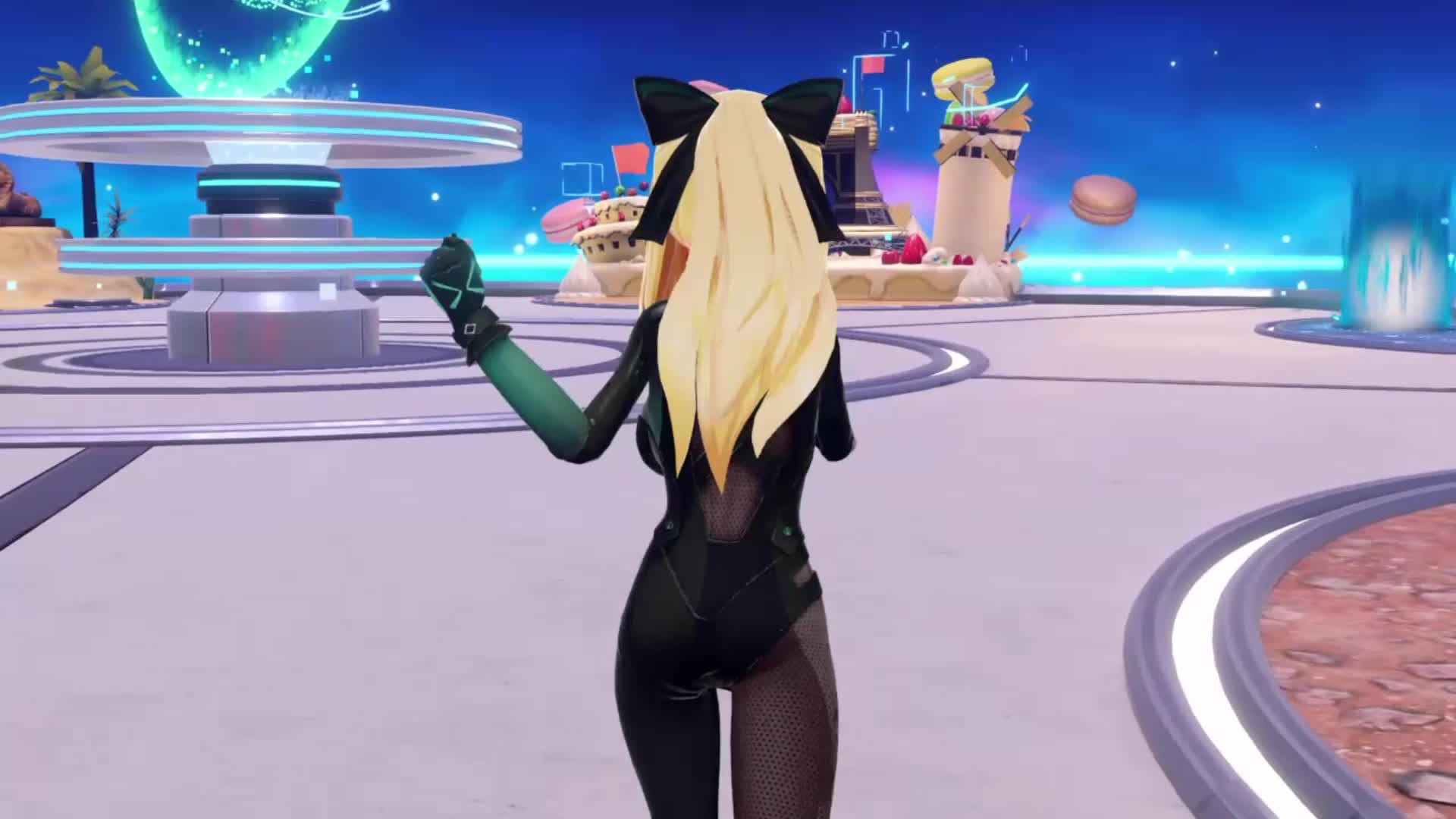 vert (neptunia), neptune (series), animated, highres, tagme, video, 1girl, 3d, alternate costume, alternate hairstyle, ass, ass shake, blue eyes, bodysuit, bouncing breasts, breasts, cleavage, from behind, gloves, hair ribbon, jiggle, large breasts, legs, looking at viewer, no bra, ponytail, ribbon, running, smile, thighs, unzipped