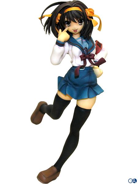 suzumiya haruhi, suzumiya haruhi no yuuutsu, photo (medium), 00s, armband, brown hair, figure, miniskirt, school uniform, serafuku, short hair, skirt, solo, thighhighs, zettai ryouiki