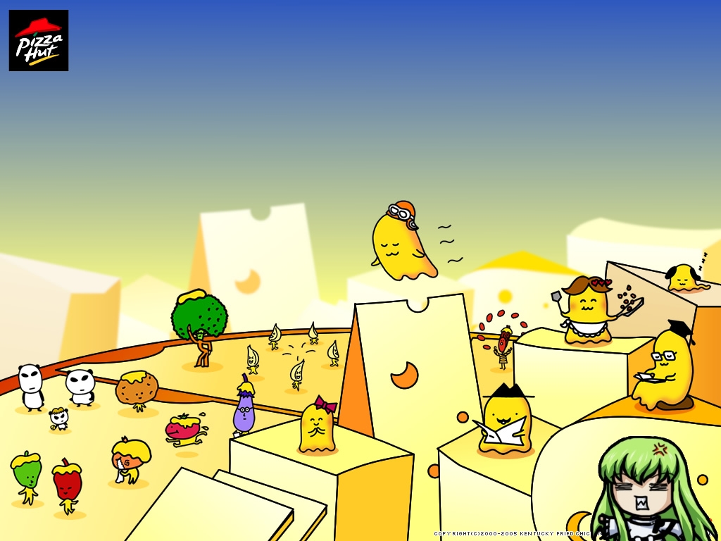 c.c., cheese-kun, code geass, pizza hut, 00s, 1girl, :3, product placement, what