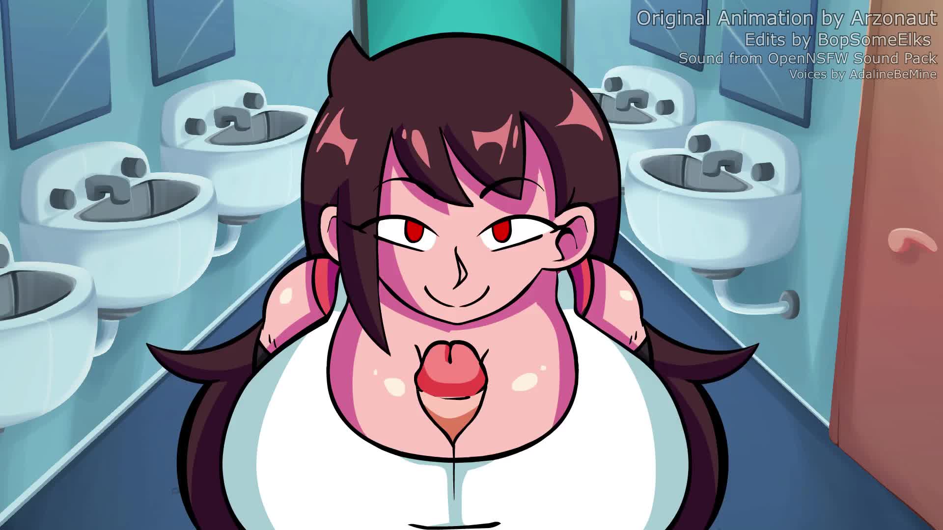 arzonaut, opennsfwsp, tifa lockhart, final fantasy, final fantasy vii, square enix, animated, tagme, video, 1boy, 1girl, artist name, bathroom, bopsomeelks, breasts, brown hair, closed mouth, english text, hetero, indoors, large breasts, looking at viewer, moaning, paizuri, paizuri under clothes, penis, pov, red eyes, sleeveless, smile, tank top, uncensored, white tank top