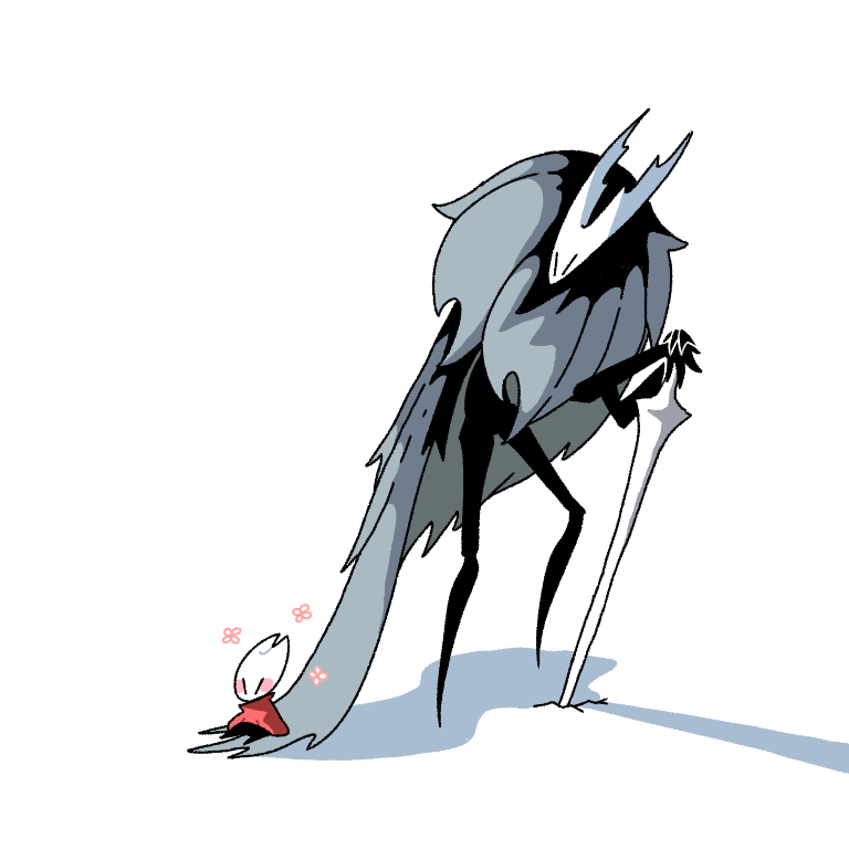 sakana 2-gou, hollow knight (character), hornet (hollow knight), hollow knight, cape, grey cape, horns, planted sword, planted weapon, red cape, sword, weapon