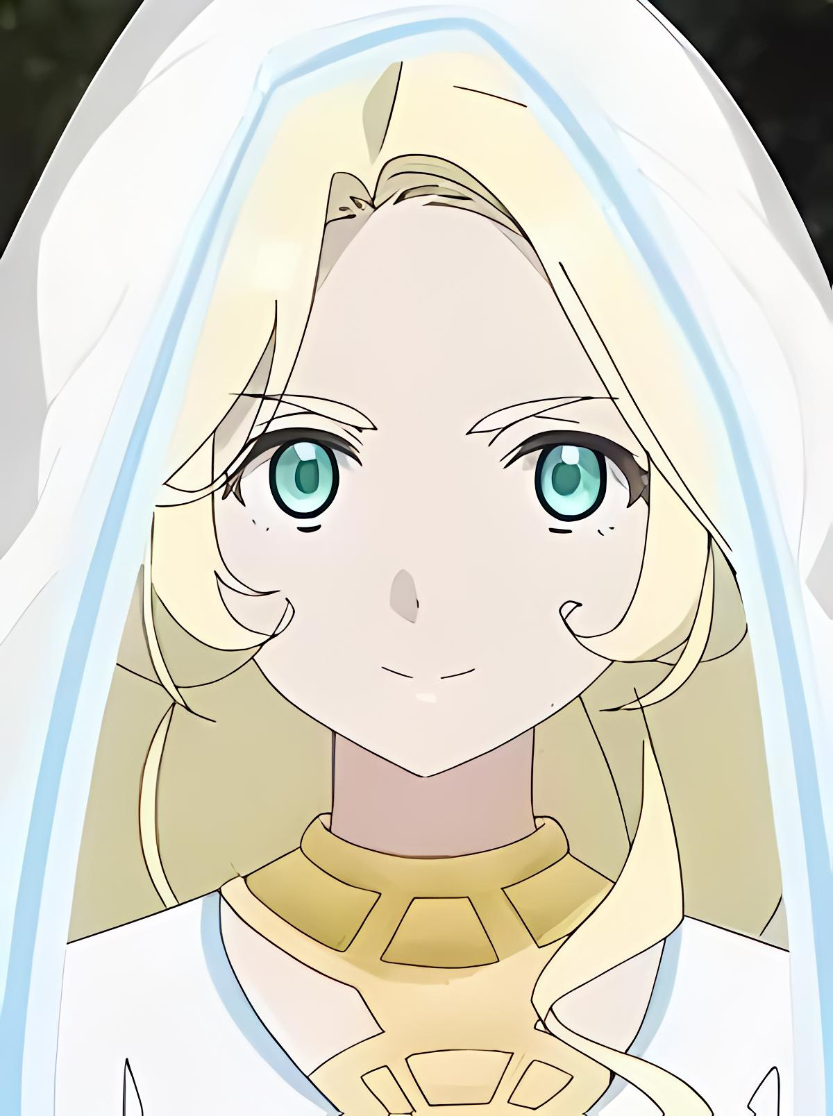 unnamed memory, 1boy, blonde hair, determined, green eyes, looking at viewer, nephelli initia lyn yarda, princess, smile, upper body