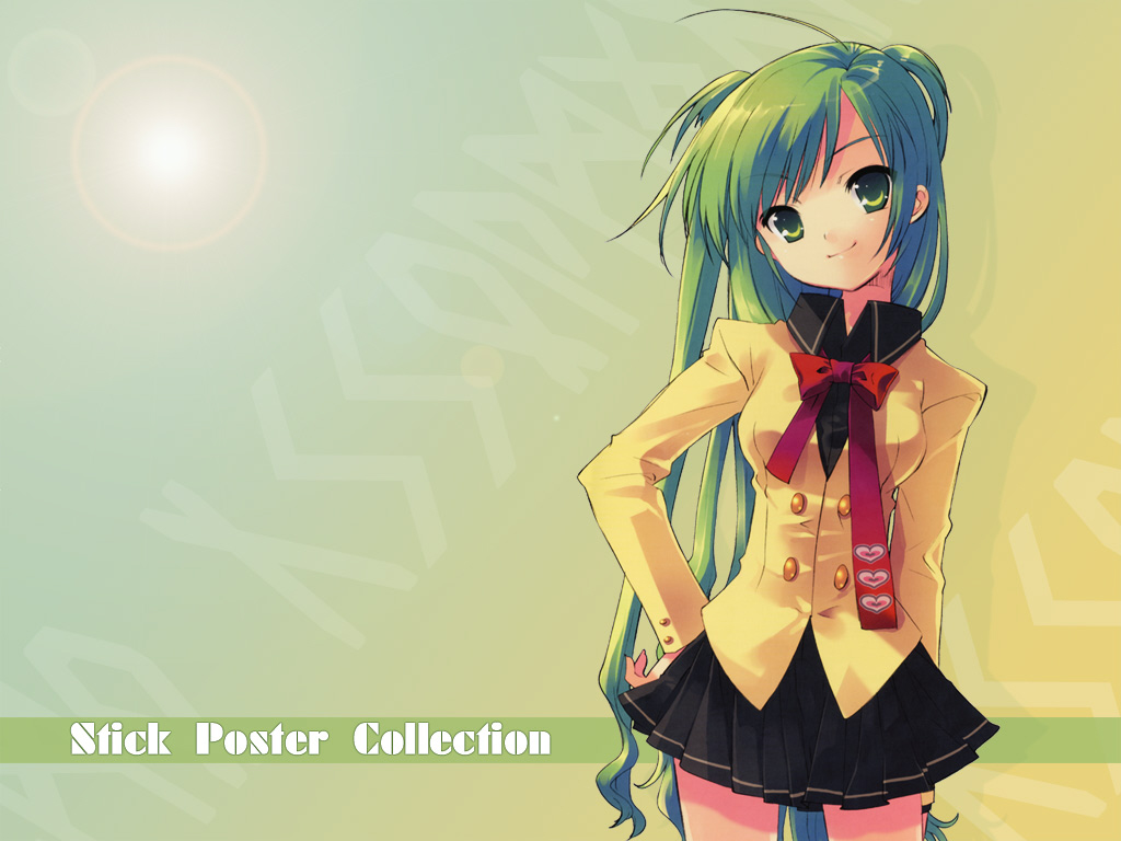 ito noizi, green eyes, green hair, long hair, school uniform, serafuku, solo, very long hair