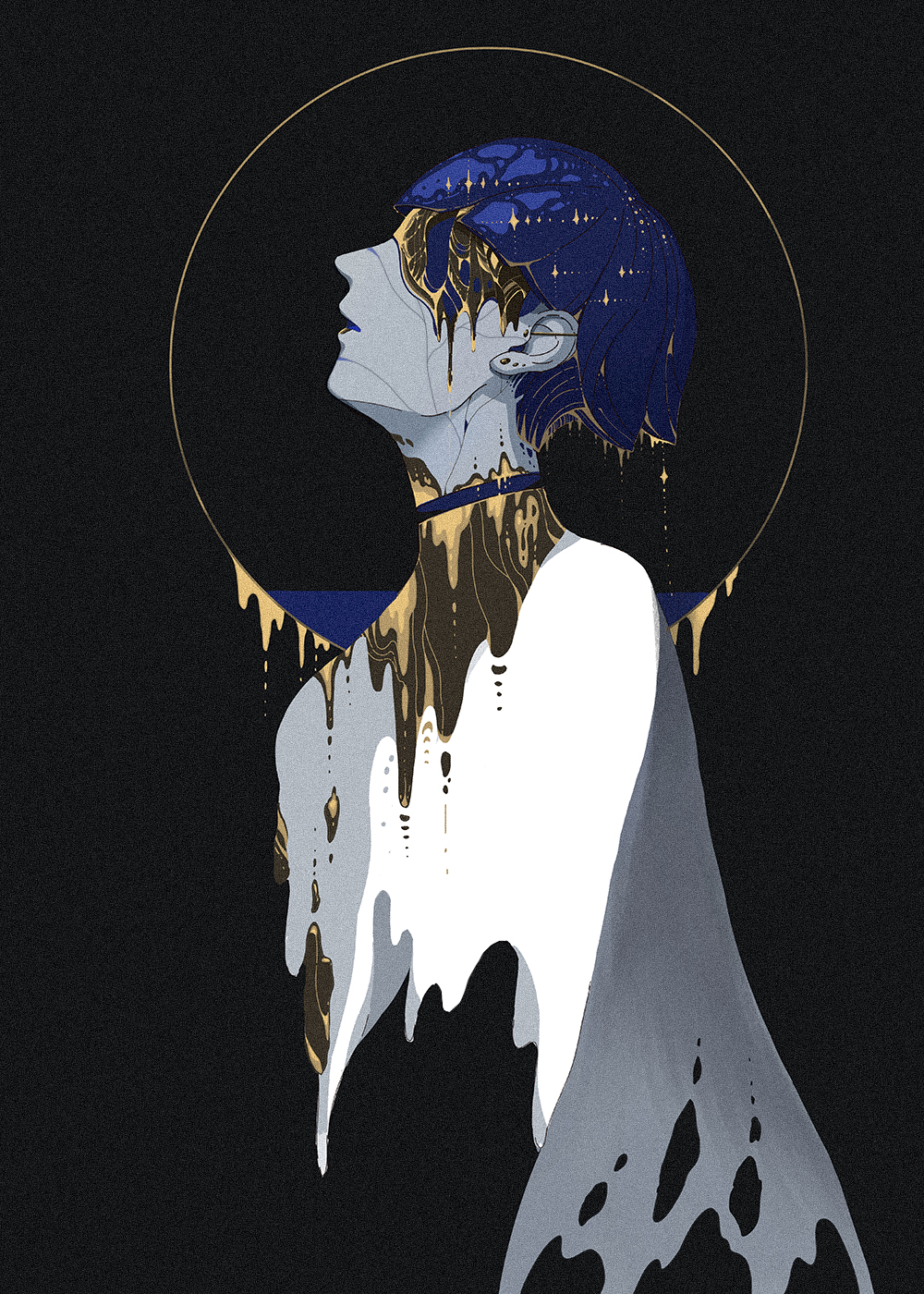 ko ryou, phosphophyllite (ll), houseki no kuni, highres, blue hair, cape, disembodied head, gold, profile, white cape