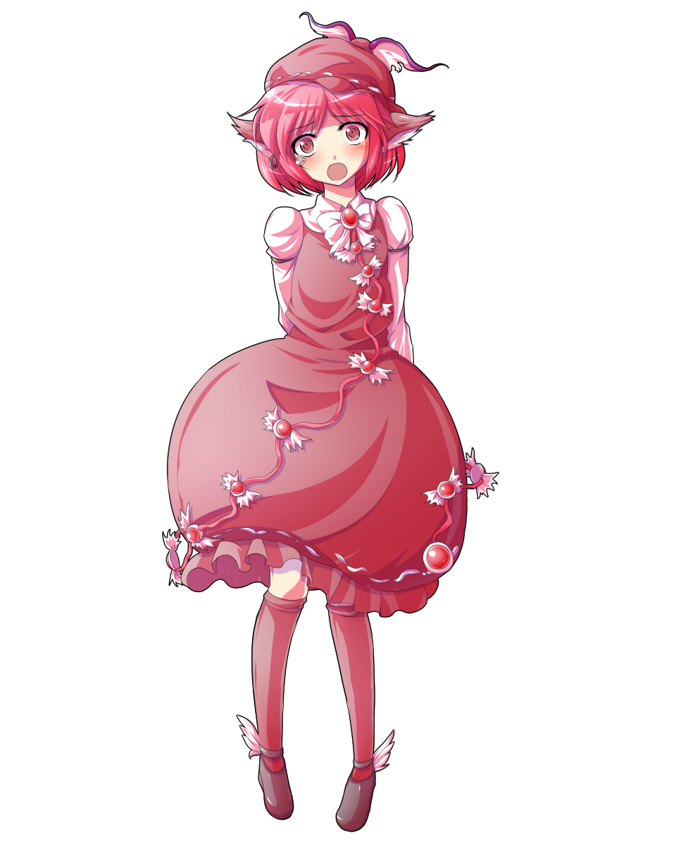 dairi, mystia lorelei, imperishable night, touhou, commentary request, highres, large variant set, variant set, 1girl, alphes (style), animal ears, arms behind back, bird ears, black shoes, blush, brown dress, brown hat, brown socks, dress, full body, hat, long sleeves, no wings, parody, pink hair, shirt, shoes, short hair, socks, solo, style parody, tachi-e, transparent background, white shirt, winged hat