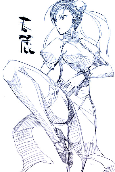 kyo (kuroichigo), chun-li, capcom, street fighter, 1girl, china dress, chinese clothes, dress, female focus, monochrome, panties, pelvic curtain, solo, thighhighs, underwear