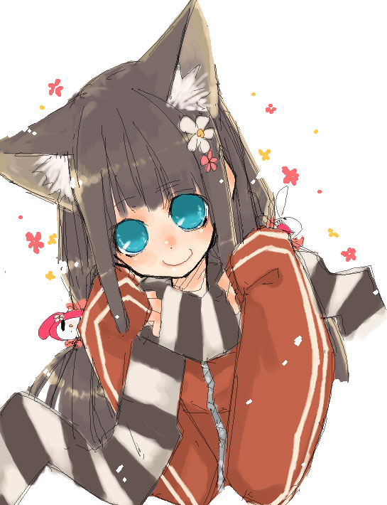 tukimiti, tagme, animal ears, cat ears, oekaki, scarf, solo