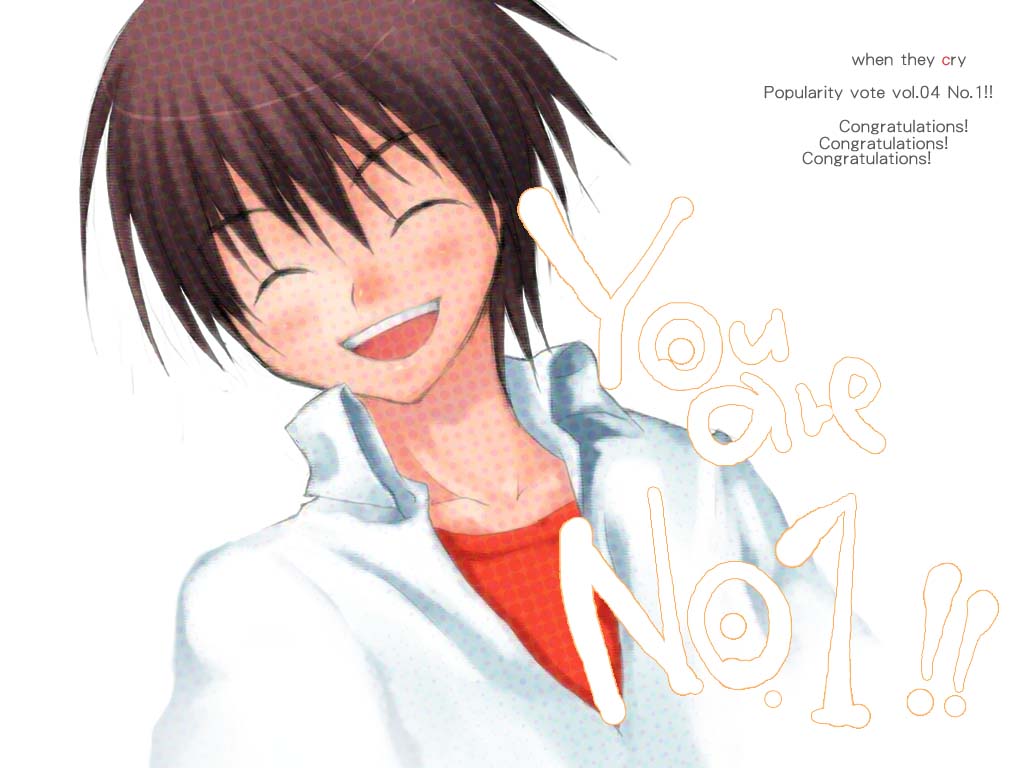 maebara keiichi, higurashi no naku koro ni, 00s, 1boy, english text, engrish text, male focus, ranguage, smile, solo