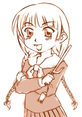 takahashi ren, shimazu yoshino, maria-sama ga miteru, lowres, 00s, 1girl, braid, female focus, monochrome, pink theme, school uniform, serafuku, simple background, solo, twin braids, white background