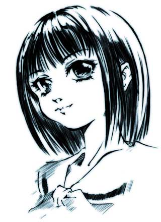 takahashi ren, nijou noriko, maria-sama ga miteru, lowres, 00s, 1girl, female focus, greyscale, monochrome, portrait, school uniform, serafuku, solo