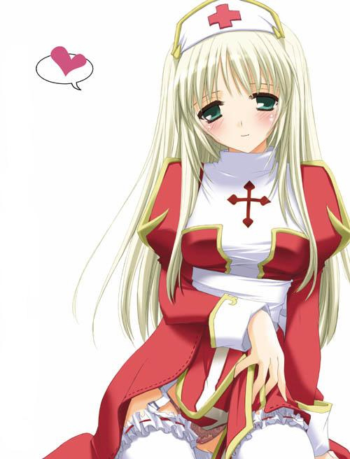 nakajima yuka, high priest (ragnarok online), ragnarok online, silver hair, 1girl, blush, female focus, frilled thighhighs, frills, garter straps, green eyes, heart, high priestess, panties, red panties, solo, spoken heart, thighhighs, underwear, white thighhighs