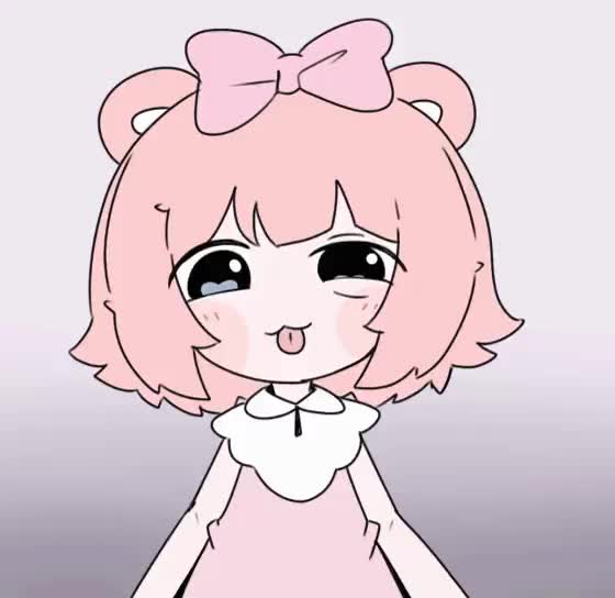 chromu, indie virtual youtuber, animated, artist request, tagme, video, 1girl, :p, animal ears, bare arms, bear ears, black eyes, blush, bow, dress, gradient background, grey background, hair bow, looking at viewer, medium hair, pink bow, pink dress, pink hair, simple background, smile, solo, suggestive fluid, tongue, tongue out, upper body, virtual youtuber