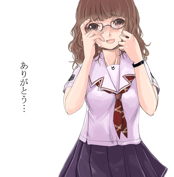 mk (mod0), mizusawa mao, kimi kiss, 1girl, female focus, glasses, hair down, school uniform, serafuku, solo, tears