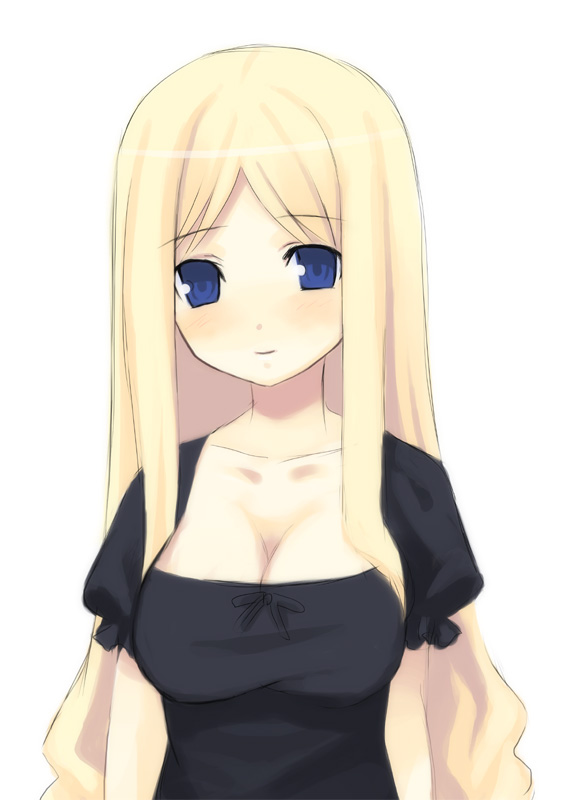 kagura mizuki, original, 1girl, blonde hair, blue eyes, breasts, cleavage, female focus, light smile, long hair, solo, upper body
