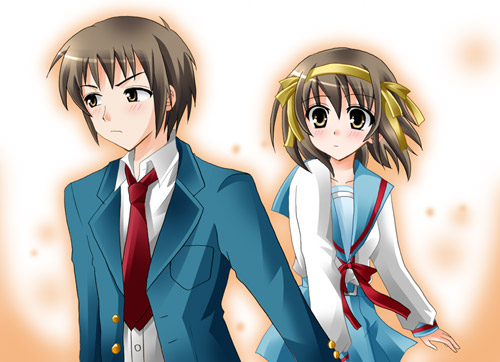 kyon, suzumiya haruhi, suzumiya haruhi no yuuutsu, lowres, 00s, brown hair, school uniform, serafuku, short hair