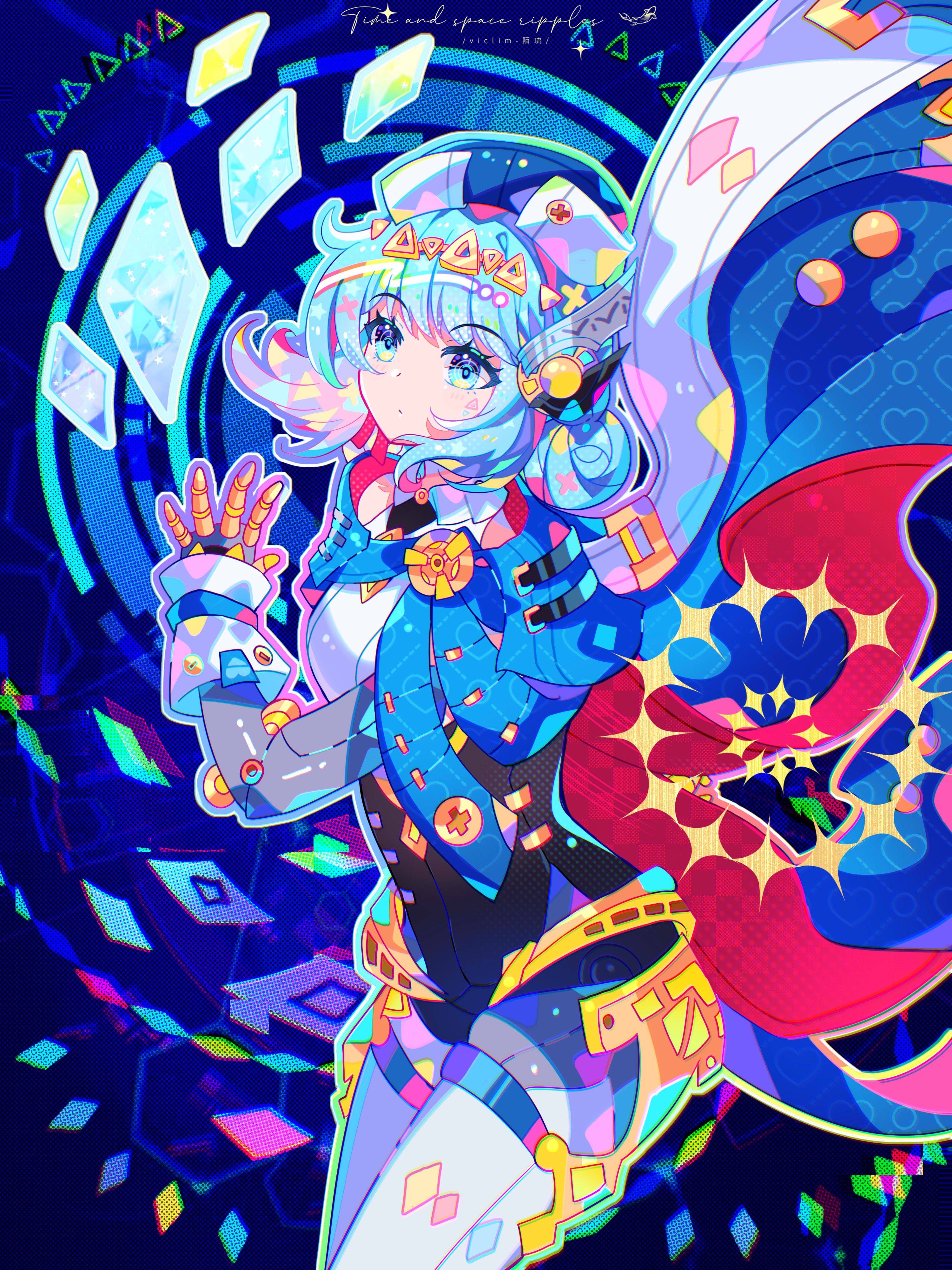viclim-monou, ineffa (genshin impact), genshin impact, absurdres, highres, 1girl, android, aqua eyes, aqua hair, blue cape, cape, closed mouth, collared shirt, dot nose, hair bun, joints, mechanical arms, robot girl, robot joints, shirt, solo