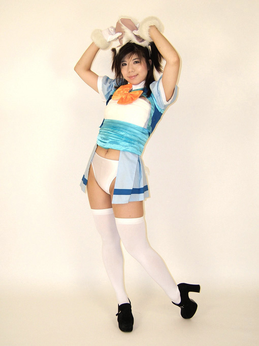 talechaser, cosplay photo, photo (medium), animal ears, asian, cosplay, gloves, panties, rabbit ears, solo, thighhighs, underwear