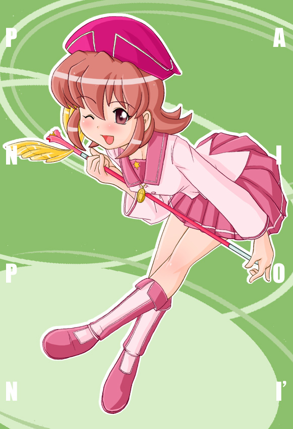 behoimi, pani poni dash!, 00s, 1girl, boots, female focus, green background, pink boots, simple background, solo
