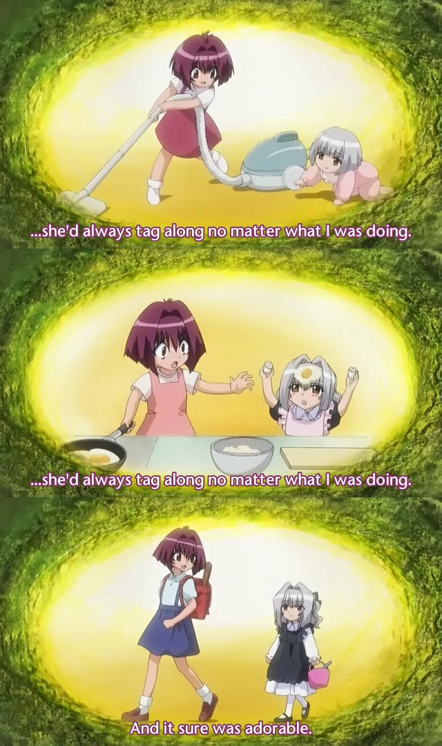 maaka anju, maaka karin, karin, anime screenshot, 00s, 2girls, aged down, baby, backpack, bag, brown eyes, bucket, child, cleaning, cooking, crawling, dress, egg, fansub, grey hair, multiple girls, object on head, pantyhose, purple hair, randoseru, school uniform, siblings, sisters, subtitled, toddler, vacuum cleaner, vampire, white pantyhose