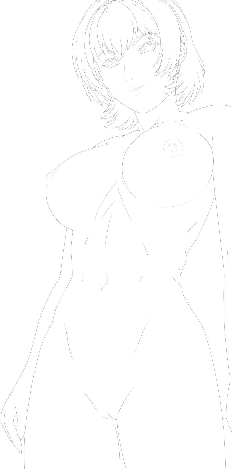jody crowley, bible black, shin bible black, 1girl, breasts, large breasts, short hair, sketch, witch