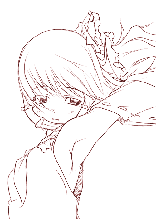 nakamura kusata, hakurei reimu, touhou, 1girl, armpits, bow, brown theme, female focus, hair bow, hair tubes, monochrome, solo