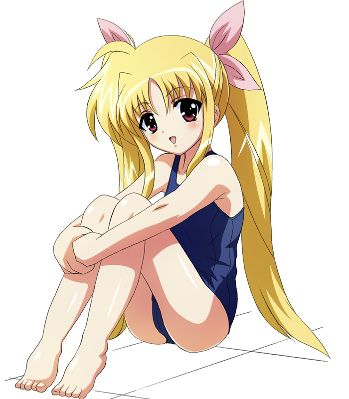 fate testarossa, lyrical nanoha, mahou shoujo lyrical nanoha, mahou shoujo lyrical nanoha a's, 00s, blonde hair, long hair, one-piece swimsuit, school swimsuit, solo, swimsuit, twintails, very long hair