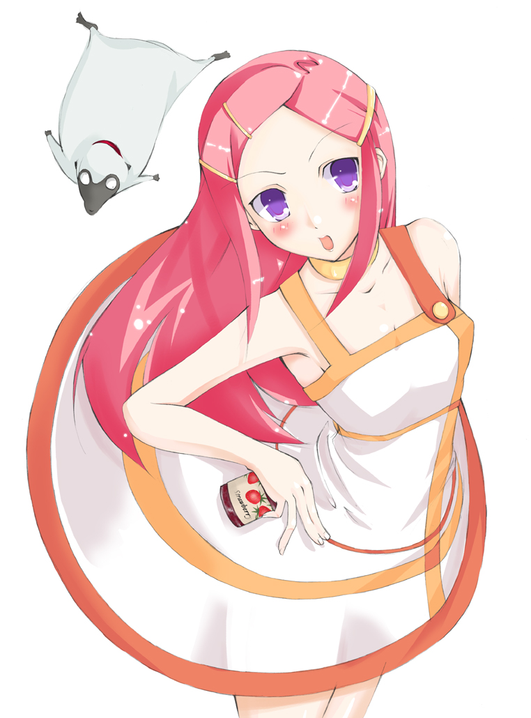 waku, anemone (eureka seven), gulliver (eureka seven), eureka seven, eureka seven (series), duplicate, 00s, 1girl, blush, collar, female focus, hair ornament, hairclip, jewelry, long hair, necklace, pink hair, purple eyes, solo