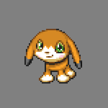 gamer5020, digimon, digimon (creature), green eyes, looking at viewer, meicoomon child, multicolored fur, orange fur, smile, white fur