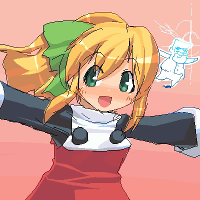 dr. light (mega man), roll (mega man), capcom, mega man (classic), mega man (series), rockman (game), lowres, blonde hair, green eyes, long hair, oekaki