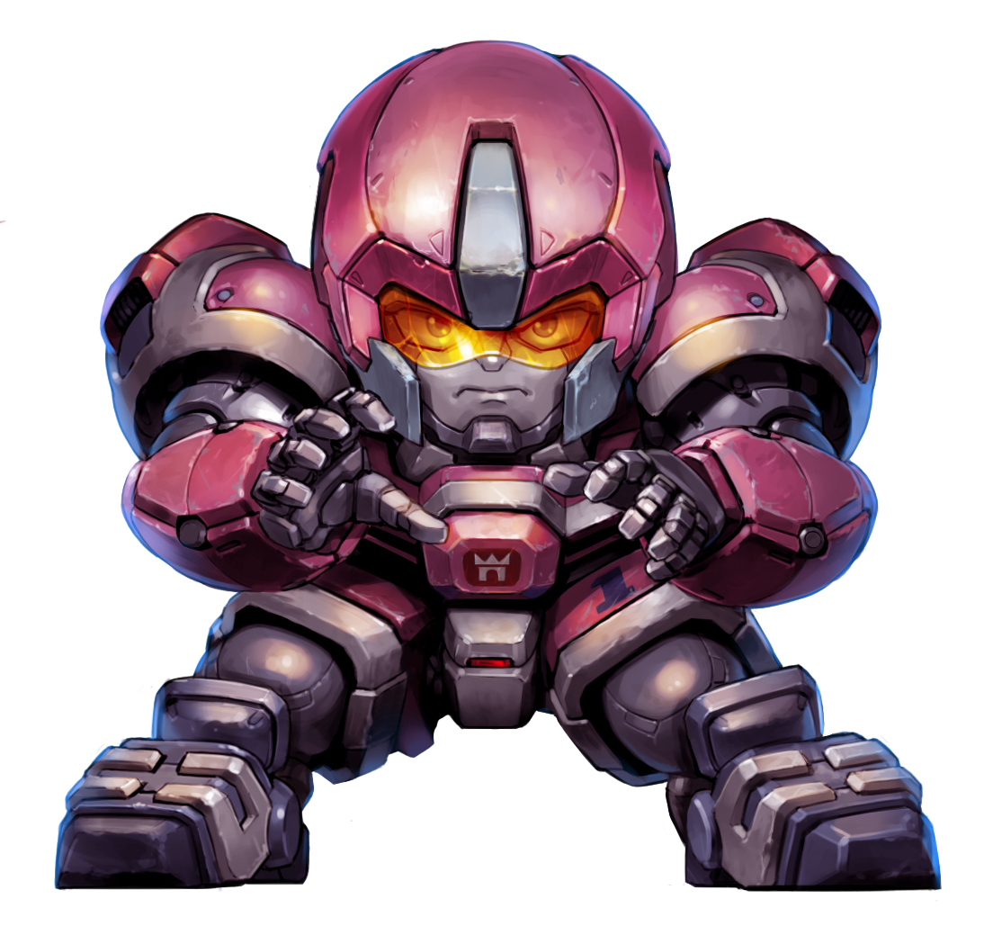 taedu, shippu! iron leaguer, assault visor, deformed, frown, goalkeeper, helmet, orange visor, robot, silky (iron leaguer), white background