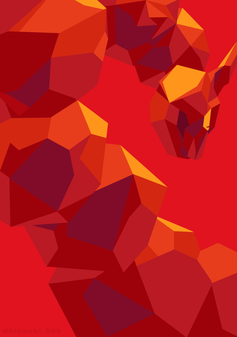 hisashi999, onix, nintendo, pokemon, commentary request, highres, closed mouth, faux 3d, gen 1 pokemon, looking ahead, low poly, no humans, pokemon (creature), red background, red theme, simple background, solo, twitter username