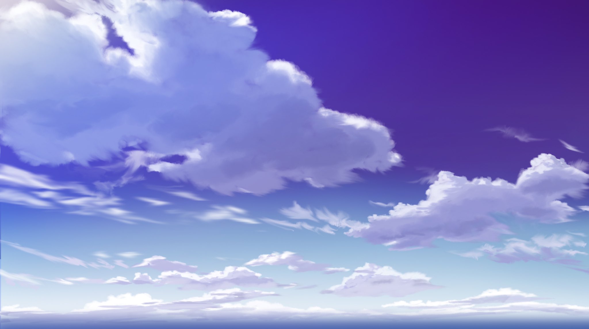 waribashi37, original, highres, painting (medium), traditional media, blue sky, cloud, cloud focus, cloudy sky, day, horizon, no humans, outdoors, scenery, sky, sky focus