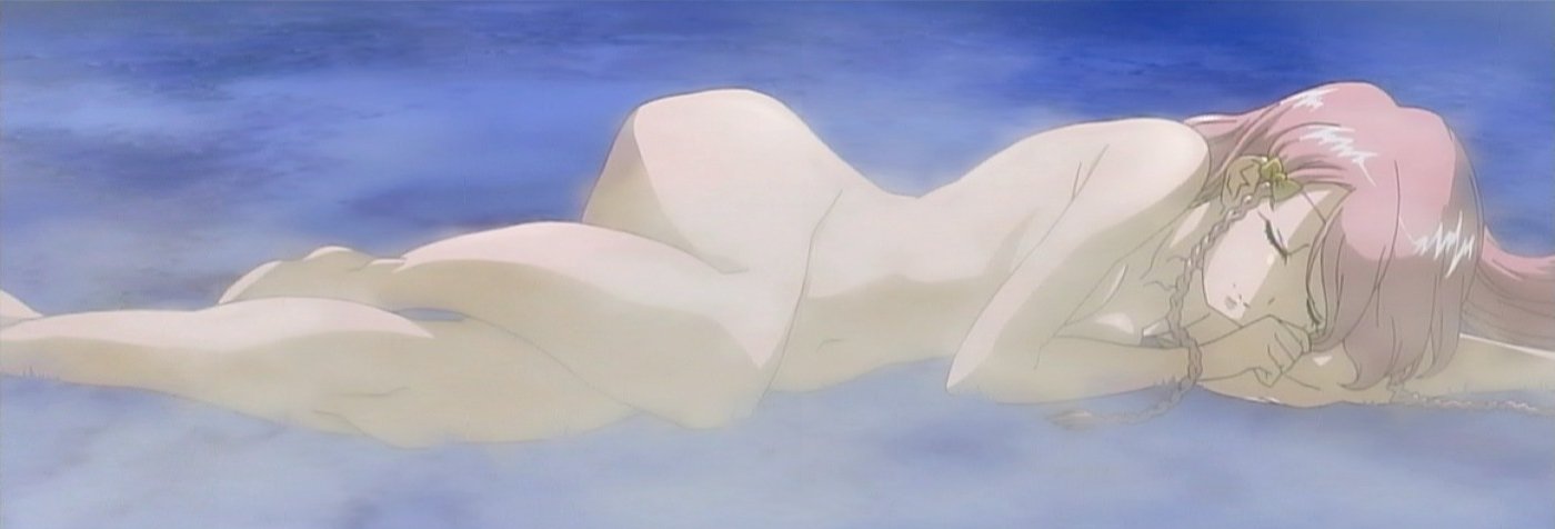 konnyaku yuuna, kage kara mamoru!, 00s, closed eyes, completely nude, nude, pink hair, sleeping, solo