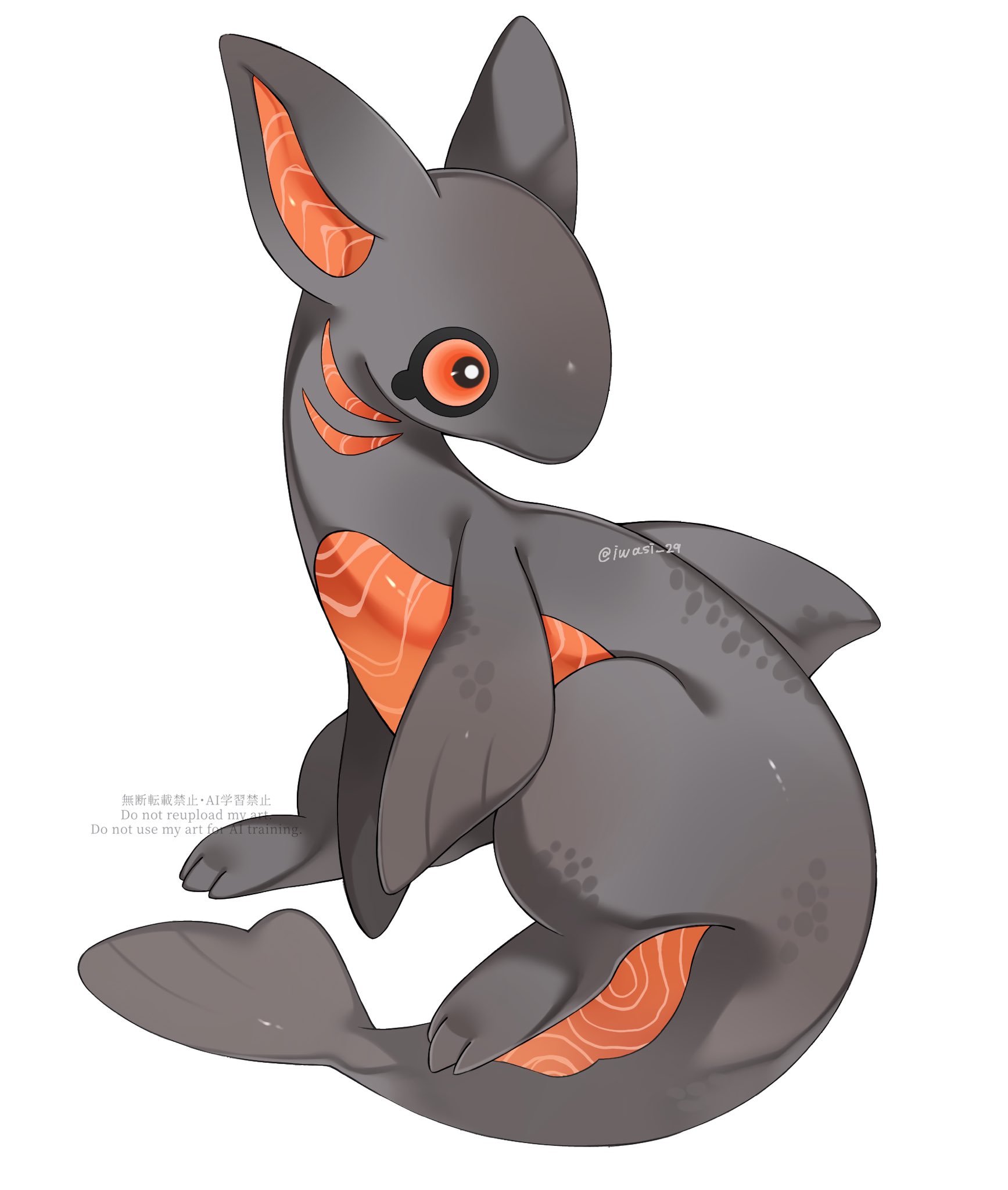 iwasi 29, original, commentary, highres, animal focus, full body, no humans, red eyes, simple background, solo, twitter username, watermark, white background