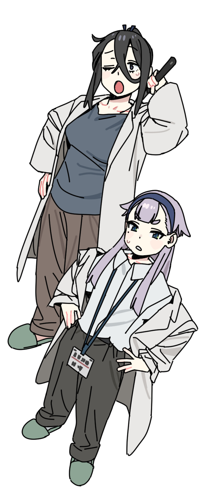 imamura ryou, hiratsuka satomi, kitsunezuka-sensei, seitokai ni mo ana wa aru!, highres, 2girls, blush, multiple girls, purple hair, white background