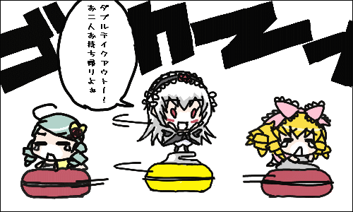 calle nozomu, hinaichigo, kanaria, suigintou, rozen maiden, silver hair, lowres, 00s, 3girls, :d, arms up, black border, blonde hair, border, bow, braid, green hair, hairband, lolita hairband, motion lines, multiple girls, open mouth, pink bow, red eyes, simple background, smile, spinning, tears, twin braids, white background