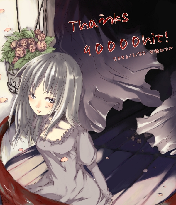 itou nanami, original, 1girl, female focus, flower, milestone celebration, petals, solo