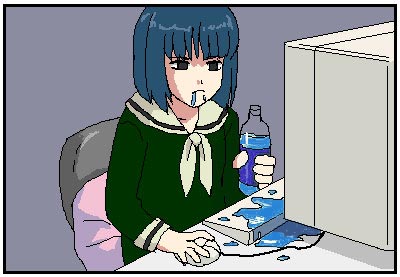 nijou noriko, maria-sama ga miteru, pepsi, lowres, 00s, computer, computer keyboard, pepsi blue, solo