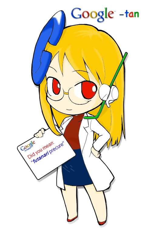hinemosu notari, google-tan, futari wa precure, google, os-tan, precure, colorized, hard-translated, third-party edit, translated, 00s, 1girl, chibi, chibi only, female focus, pun, solo