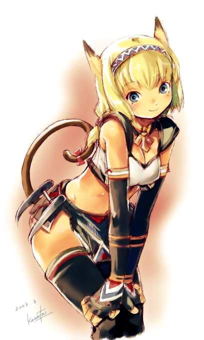 mithra (ff11), final fantasy, final fantasy xi, 00s, animal ears, blonde hair, cat ears, cat tail, solo, tail